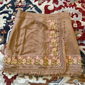Spartina 449 Tan Skirt with Floral Embroidery